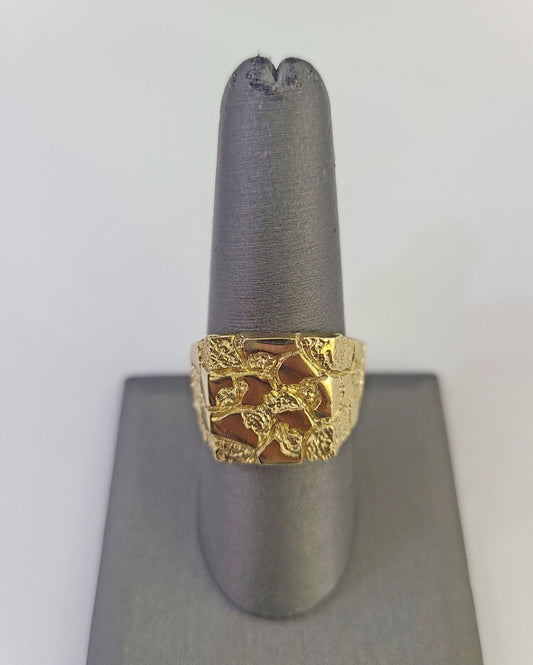 Real 10k Nugget Ring Yellow Gold Men Casual Square Ring 10kt