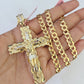 14k Gold Chain Jesus Cross Charm Solid Cuban Curb 5mm 20"-28" Inch SET Necklace