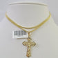 10K Franco Chain Jesus Cross Pendant Charm Necklace 16"-24" 2mm Gold SET Yellow