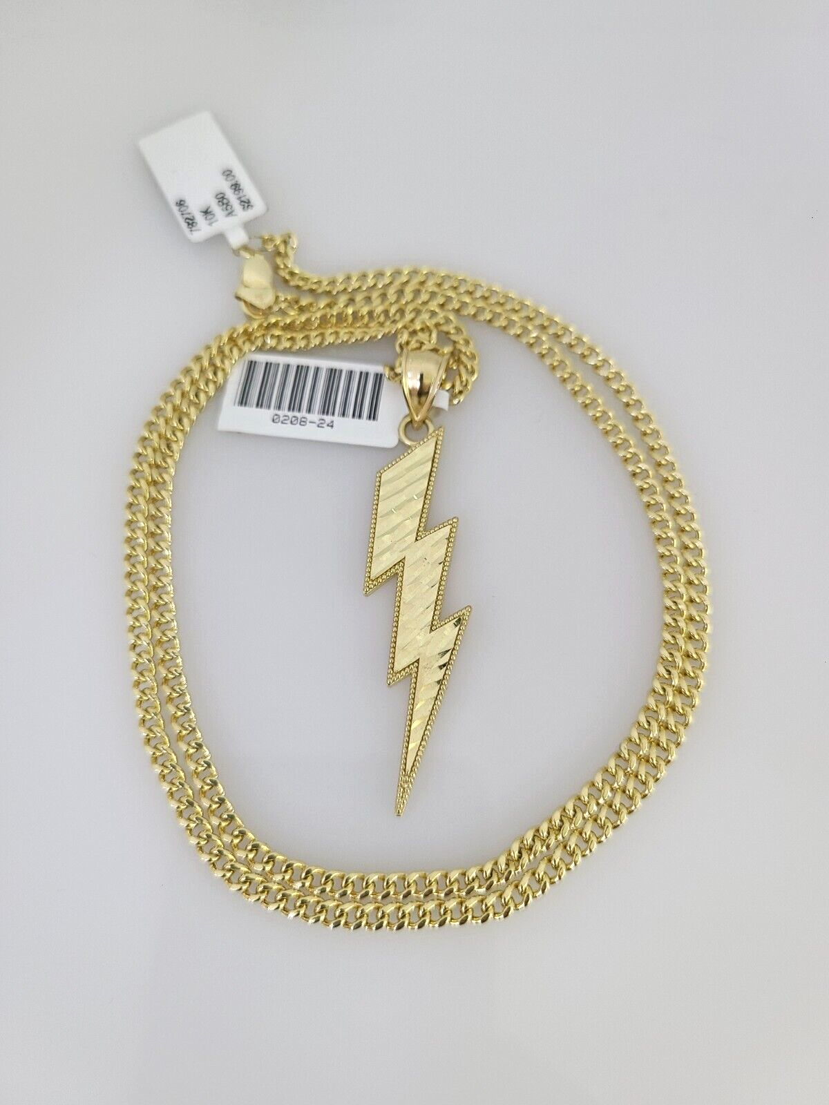 10k Gold Miami Cuban Chain Lightning Charm Pendant 3mm 18-28in Necklace Set