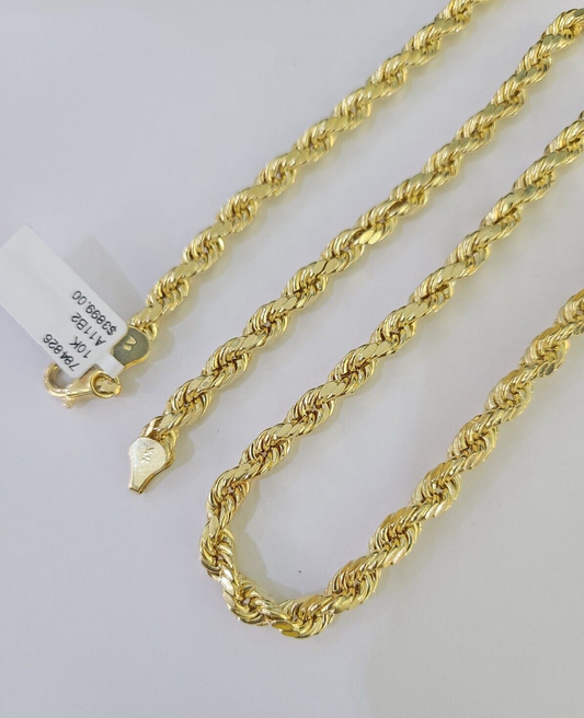 10k Gold Rope chain Necklace 22 Inch 6mm Diamond Cut REAL 10kt Yellow Gold