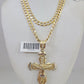 10k Gold Chain Jesus Crucifix Cross Charm Solid Cuban Curb 5mm 18"-28" Inch SET