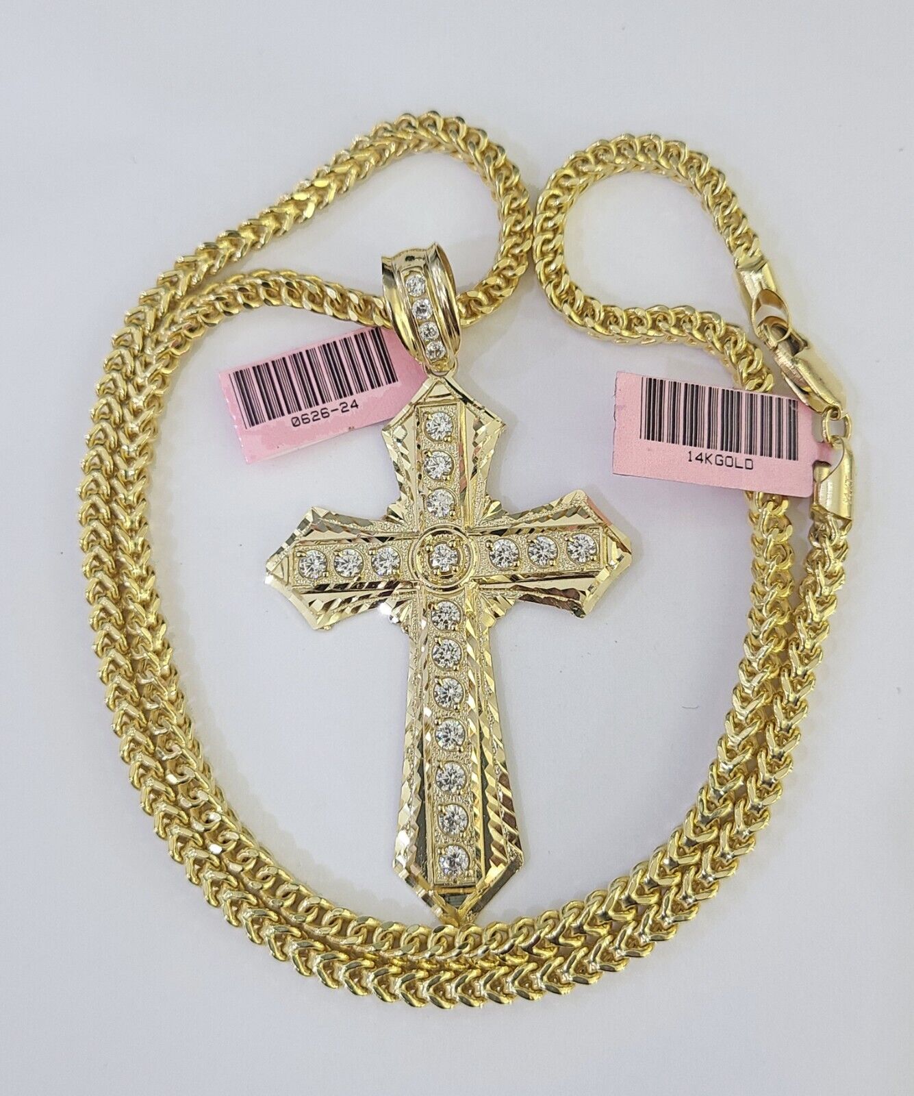 14K Franco Chain Jesus Cross Pendant Charm Necklace 20"-26" 4mm Gold Yellow