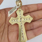 10k Gold Chain Cross Charm Solid Cuban Curb Necklace 9mm 20"-30" Diamond Cut SET