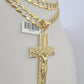 10k Gold Chain Cross Charm Solid Cuban Curb Necklace 9mm 20"-30" Diamond Cut SET