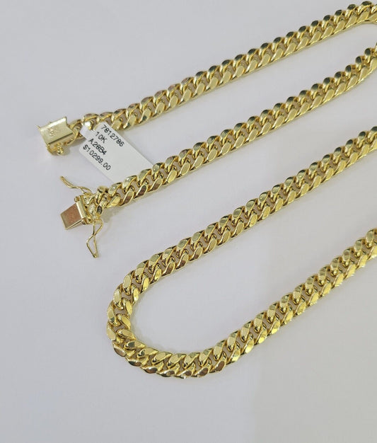 10K Miami Cuban Link Chain Yellow Gold Real 7mm 22 inch Necklace Mens Box Lock