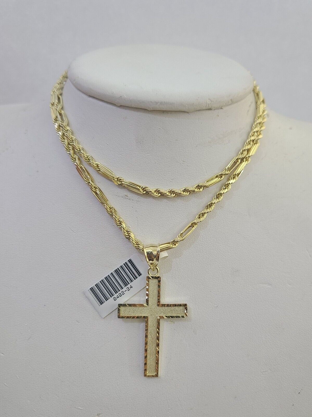 10k Milano Rope Chain Jesus Cross Charm Necklace SET 3mm 18" 20" 22" 24"