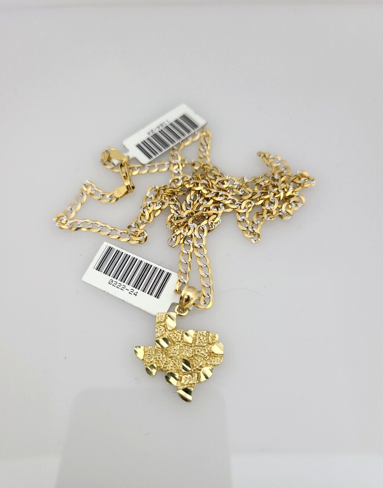 10k Gold Solid Cuban Curb Chain Necklace Texas Map Pendant Set 3mm 18"-26"