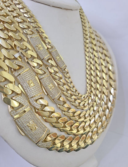 Real 10k Cuban Monaco Chain Necklace Gold Link Royal  7mm-15mm 20"-26"