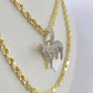 10k Solid Rope Chain Goat Charm Diamond Set 4mm 20"-28" Necklace Gold Yellow