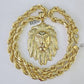 Real 10k Rope Chain Lion Charm Set 10mm 20"-30" Inch Necklace Yellow Gold