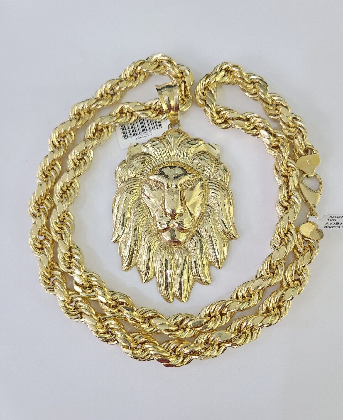 Real 10k Rope Chain Lion Charm Set 10mm 20"-30" Inch Necklace Yellow Gold