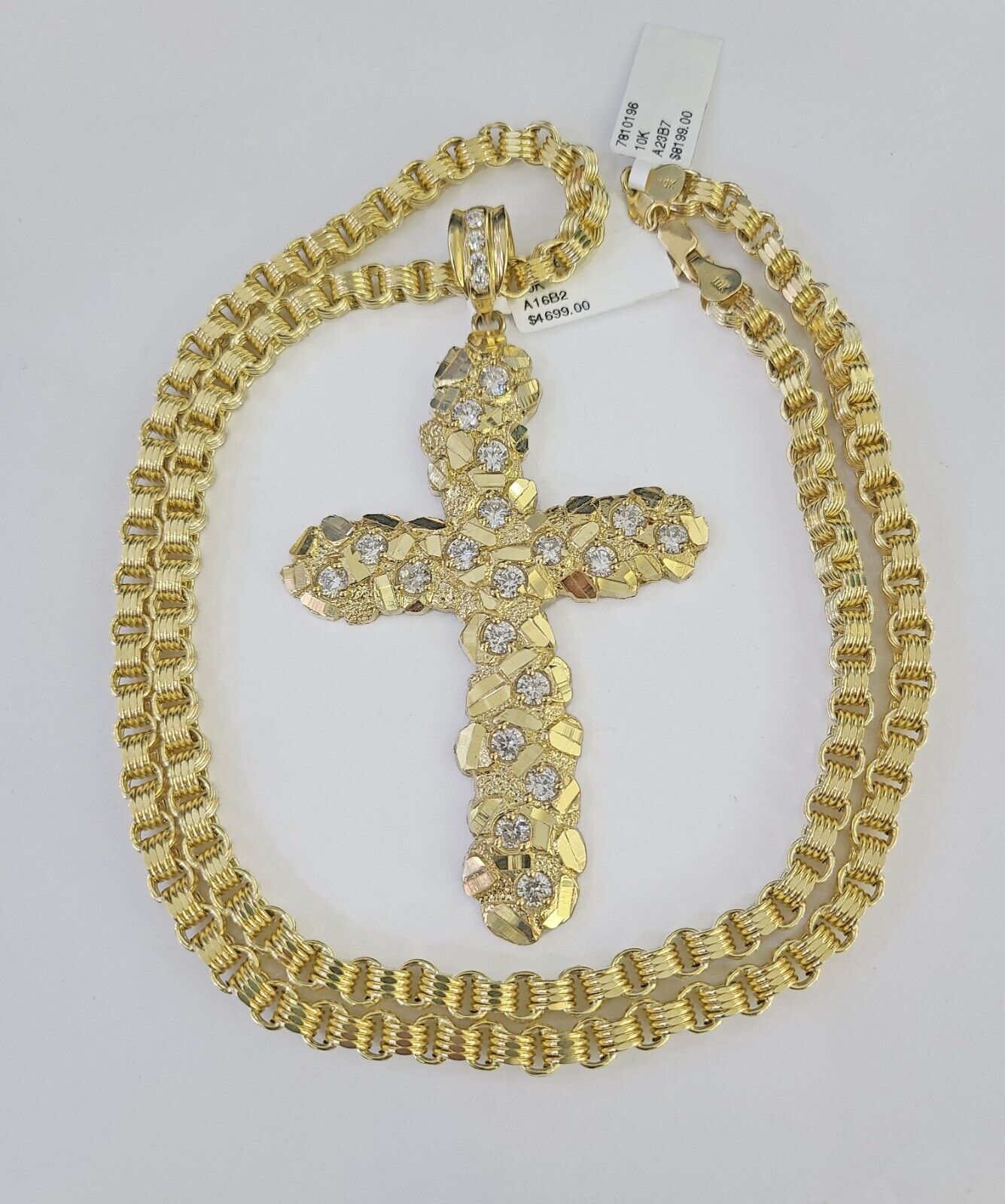 10k Gold Byzantine Necklace Jesus Cross Charm 18-30 inches 5mm SET Chain Pendant