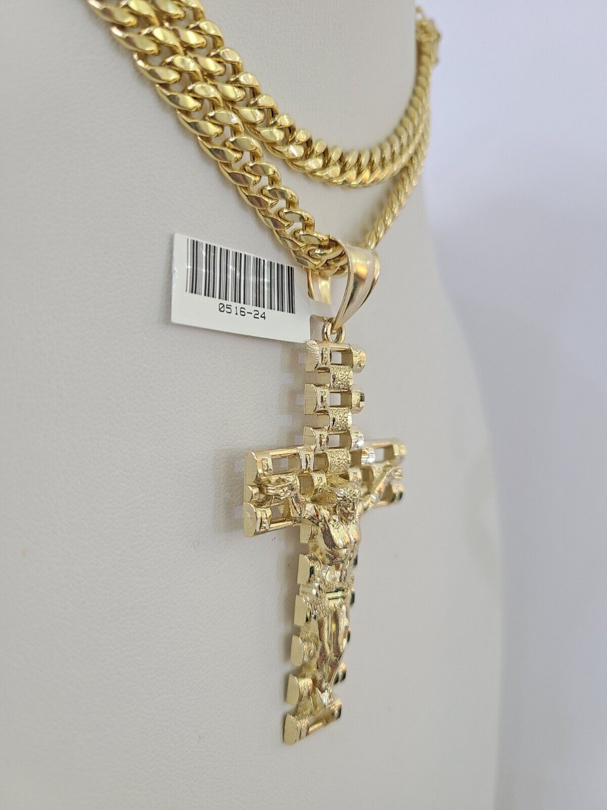 10K Miami Cuban Link Chain Jesus Cross Pendent Charm 6mm 20"-30" Necklace