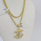 Real 10k 3mm Rope Chain Anchor Pendant 18" 20" 22" 24" 26" Gold Set