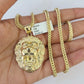 10K Franco Chain Roaring Lion Pendant Charm Necklace 20"-26" 3mm Gold Yellow SET