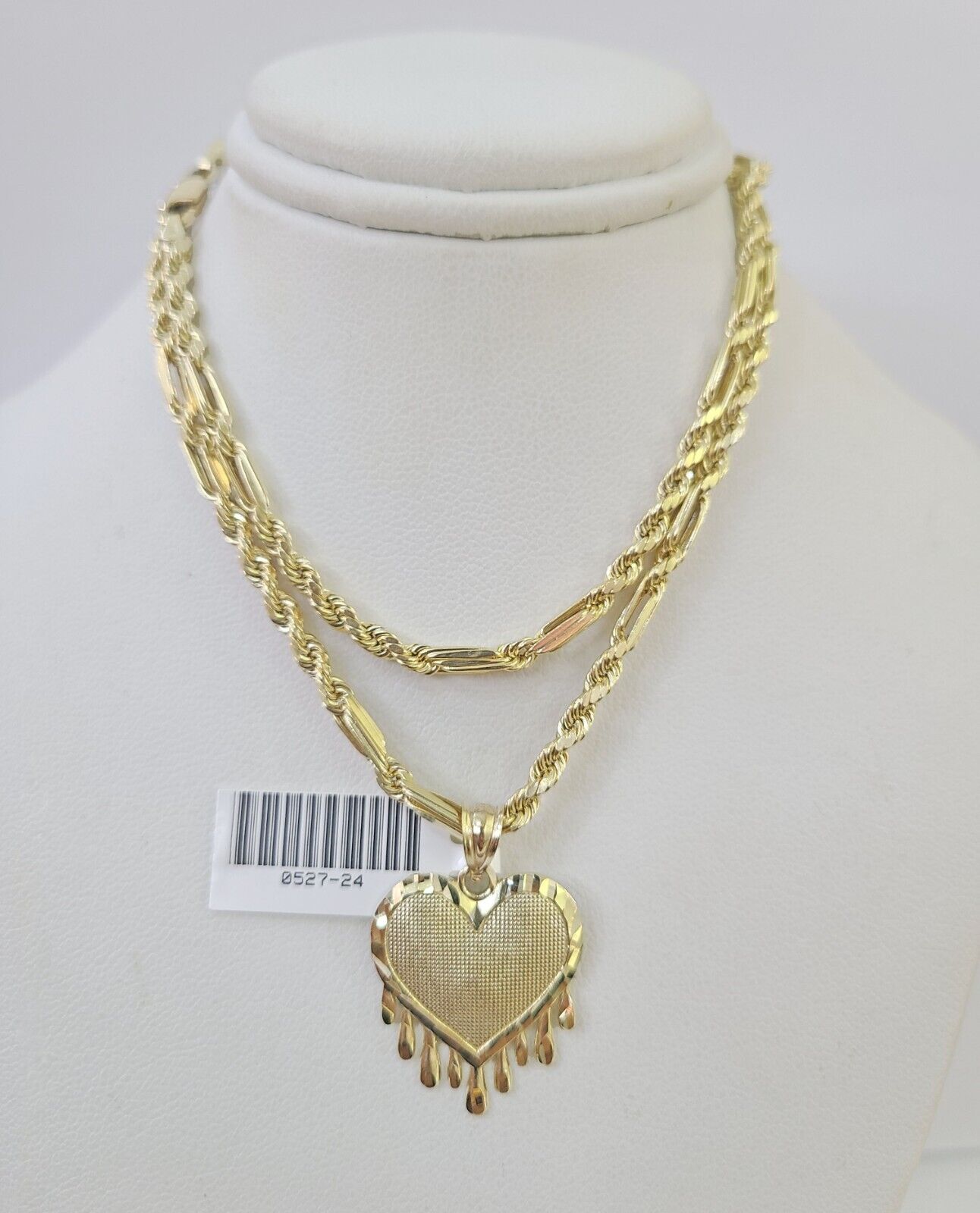 10k Milano Rope Chain Heart Charm Necklace SET 3mm 18" 20" 22" 24" Pendant