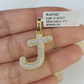 10k Yellow Gold Diamond J Charm Pendant Initial Alphabet Letter Real Genuine
