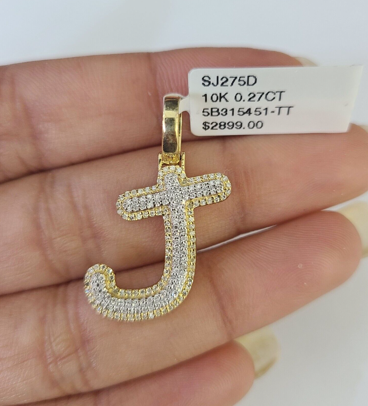 10k Yellow Gold Diamond J Charm Pendant Initial Alphabet Letter Real Genuine
