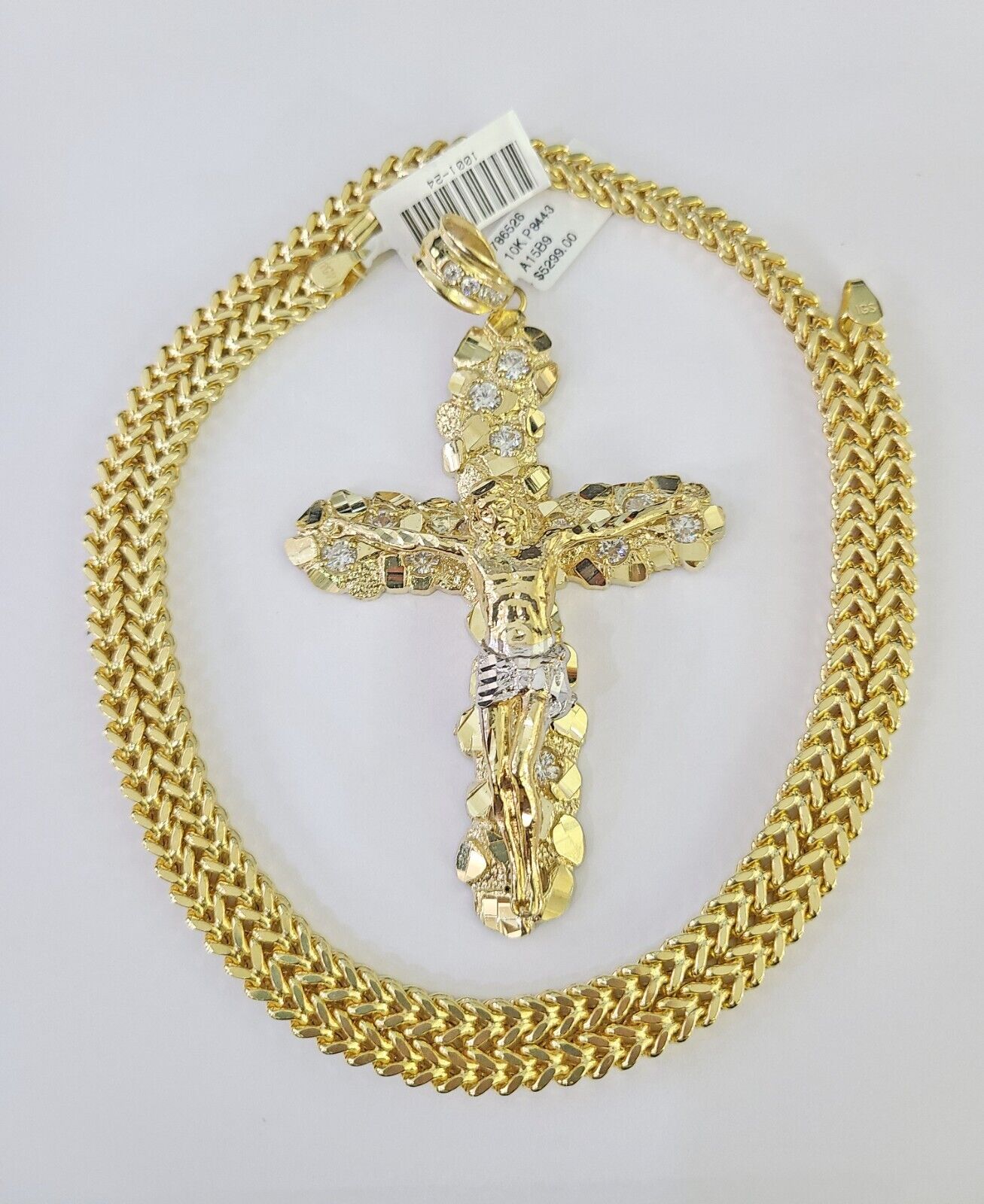 10K Franco Chain Jesus Cross Pendant Charm Necklace 20"-26" 5mm Gold Yellow SET