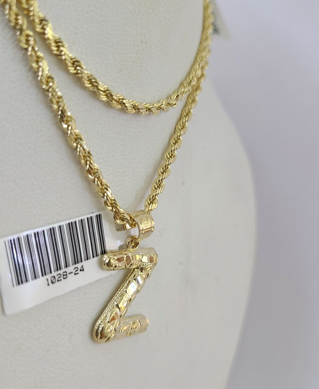 10k Gold Initial Z Charm Rope Chain 16"-26" 2.5mm SET Necklace Alphabet Pendant