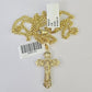 10K Gold Miami Cuban Chain INRI Jesus Cross 18"-28" 3mm Pendant Necklace SET