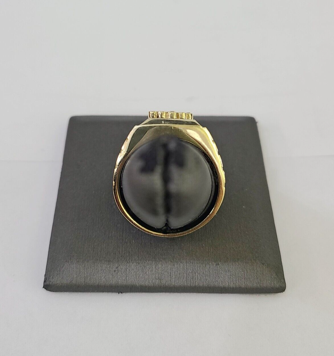 Real 10k Ring Crown Fancy Black Design Yellow Gold Men Casual 10kt