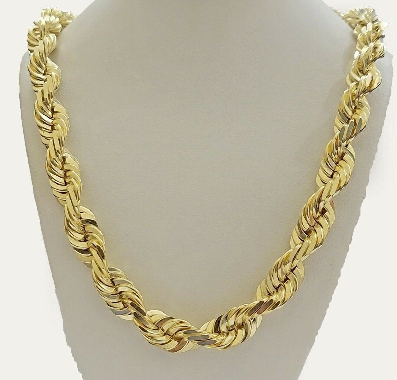 10K Solid Gold Rope Chain Mens Necklace 14mm Length 22" 24" 26" 28" 30"