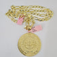 14k Solid Figaro Chain Mayan Calendar Charm Gold 7mm 20-30 inch SET Necklace