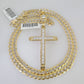 10k Gold Chain Jesus Cross Charm Solid Cuban Curb 5mm 18"-28" Inch SET