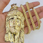 10K Franco Chain Jesus Head Pendant Charm Necklace 20"-26" 5mm Gold Yellow SET