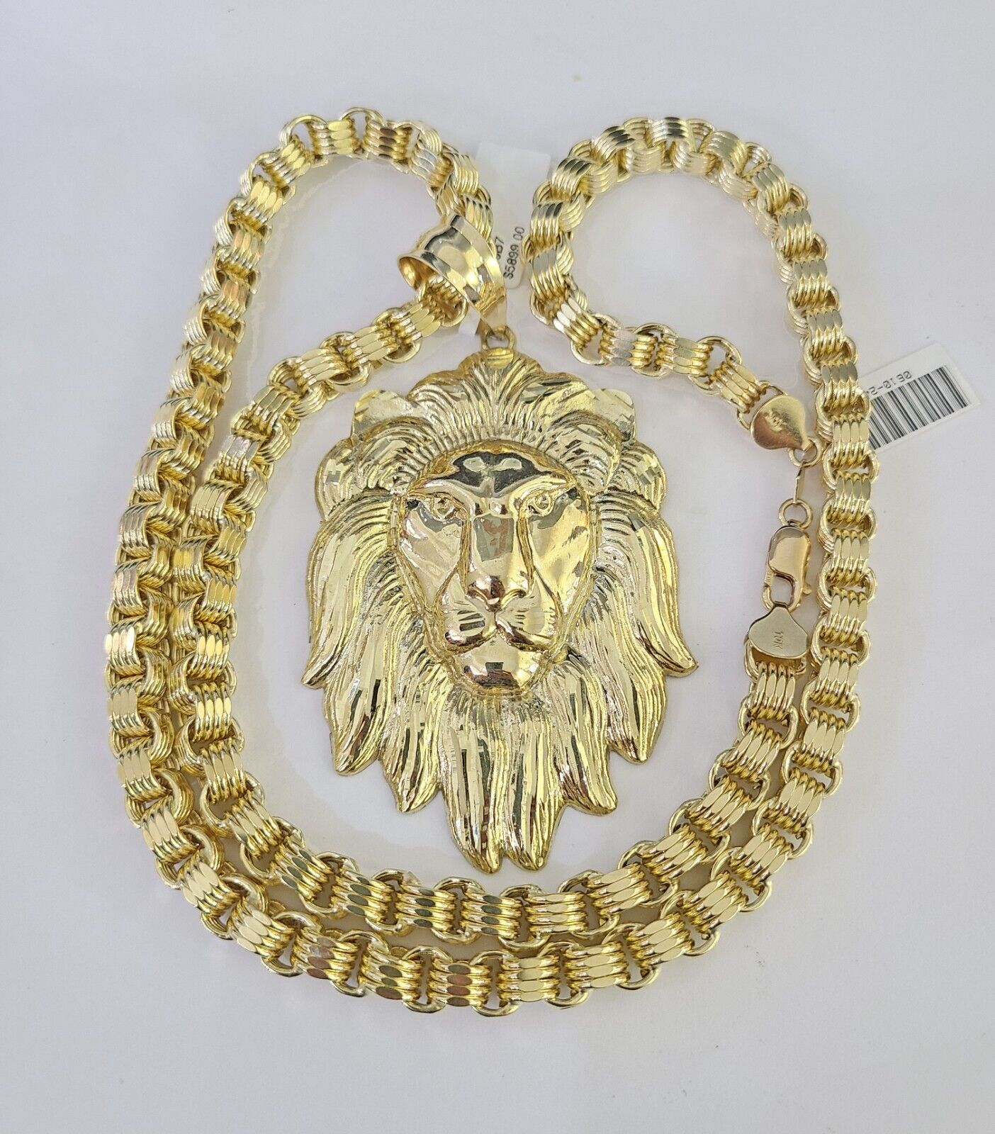 10k Gold Byzantine Necklace Lion Head Charm Pendant 20"-30" 8mm SET Chain