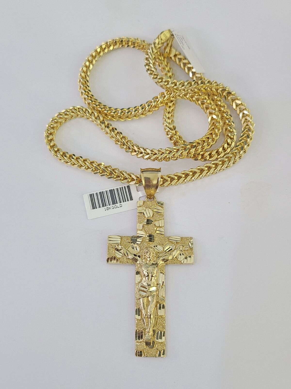 10K Franco Chain Jesus Cross Pendant Charm Necklace 20"-26" 5mm Gold SET Yellow