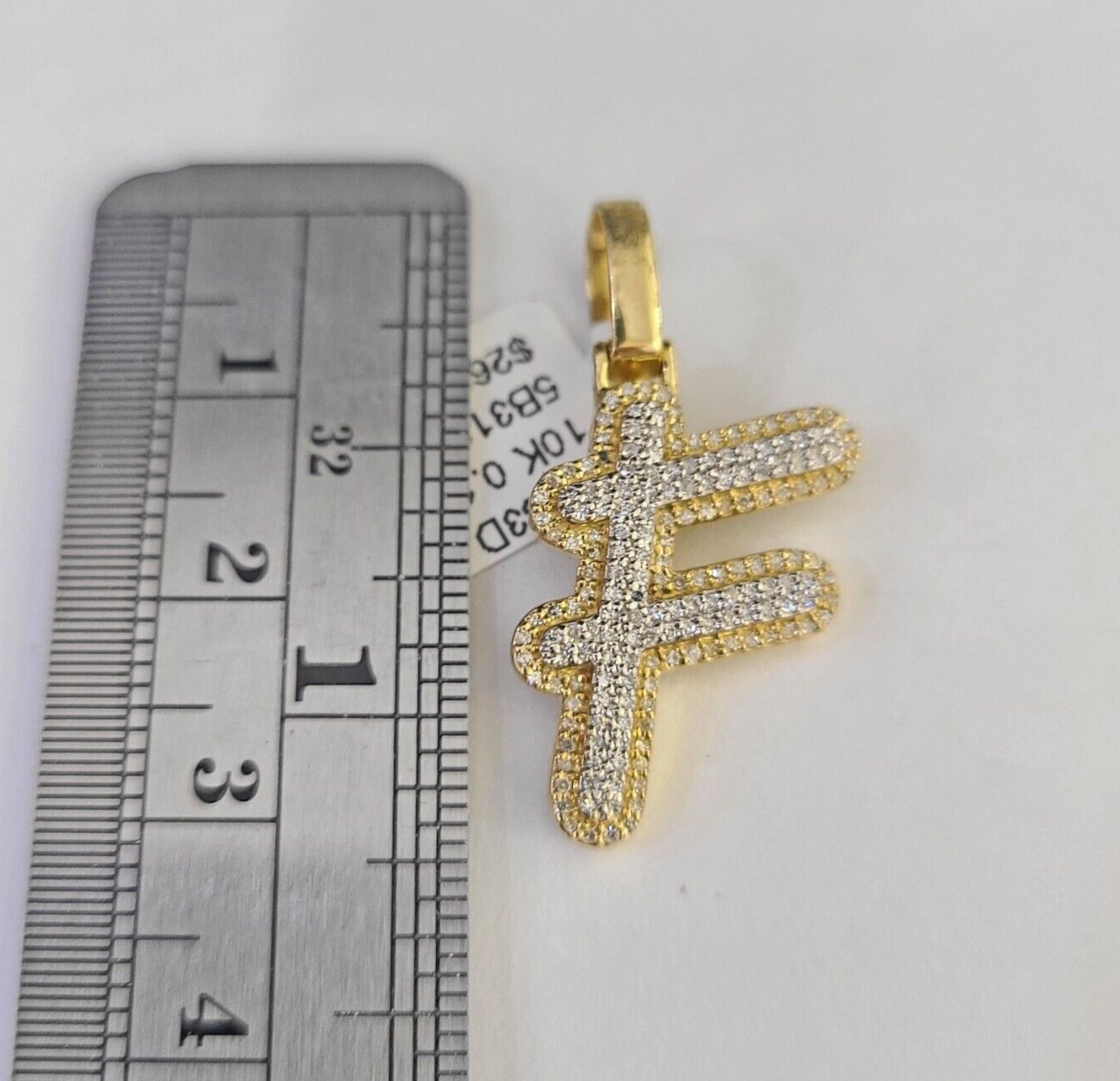 10k Yellow Gold Diamond F Charm Pendant Initial Alphabet Letter Real Genuine