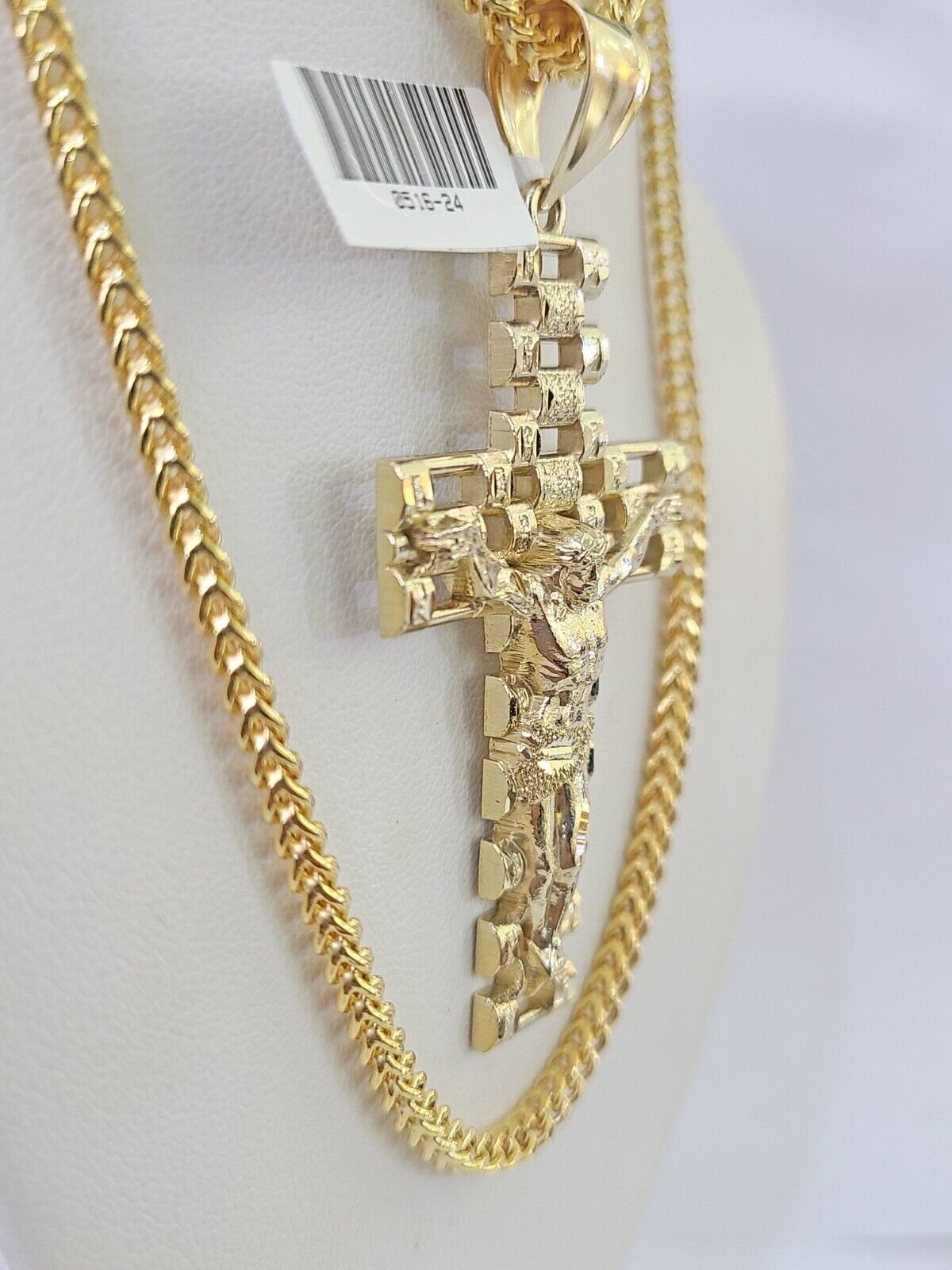 10K Franco Chain Jesus Crucifix Cross Pendant Charm Necklace 20"-26" 3mm Gold