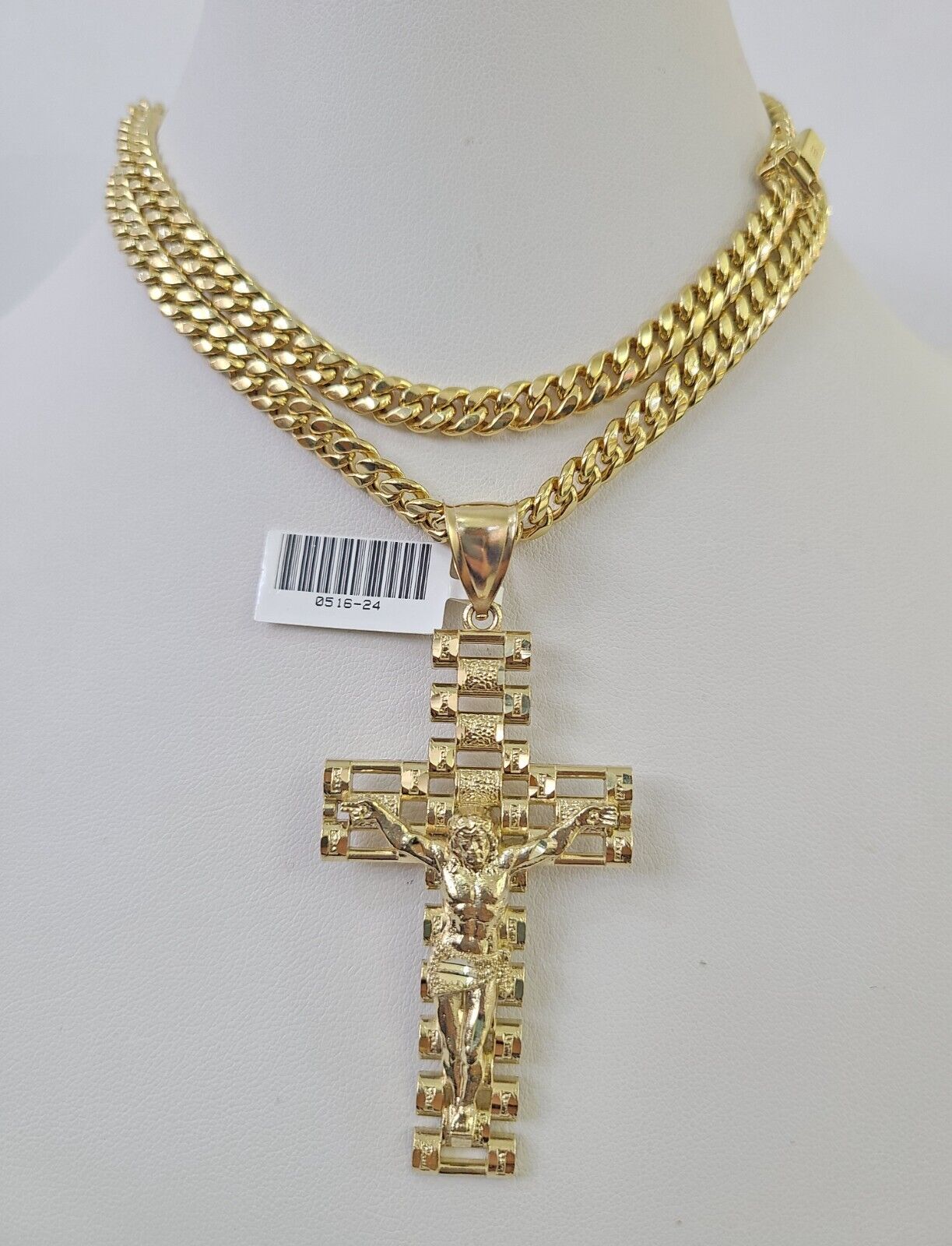 10K Miami Cuban Link Chain Jesus Cross Pendent Charm 6mm 20"-30" Necklace