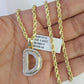 10k 3mm Rope Solid Chain D Diamond Pendant Alphabet 18"-28" Gold Charm Necklace