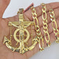 14k Solid Figaro Chain Jesus Anchor Pendant Gold 7mm 20-30 inch SET Necklace