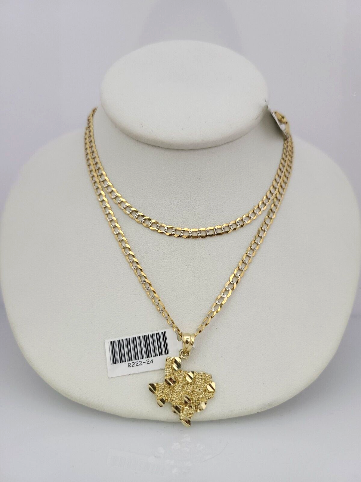 10k Gold Solid Cuban Curb Chain Necklace Texas Map Pendant Set 3mm 18"-26"