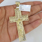 10k Gold Chain Cross Charm Solid Cuban Curb Necklace 9mm 20"-30" Diamond Cut SET