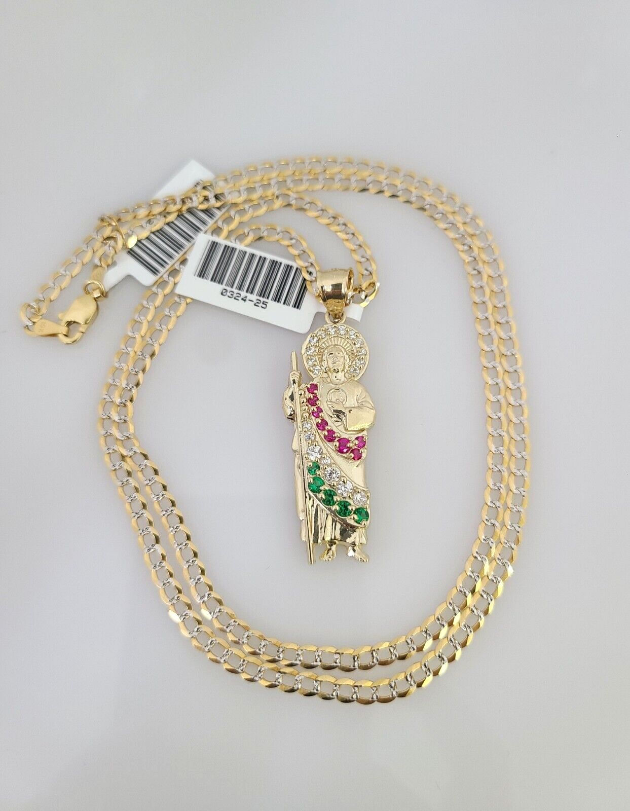 10k Gold Solid Cuban Curb Chain Saint Jude Pendant Set 3mm 18"-26" Necklace