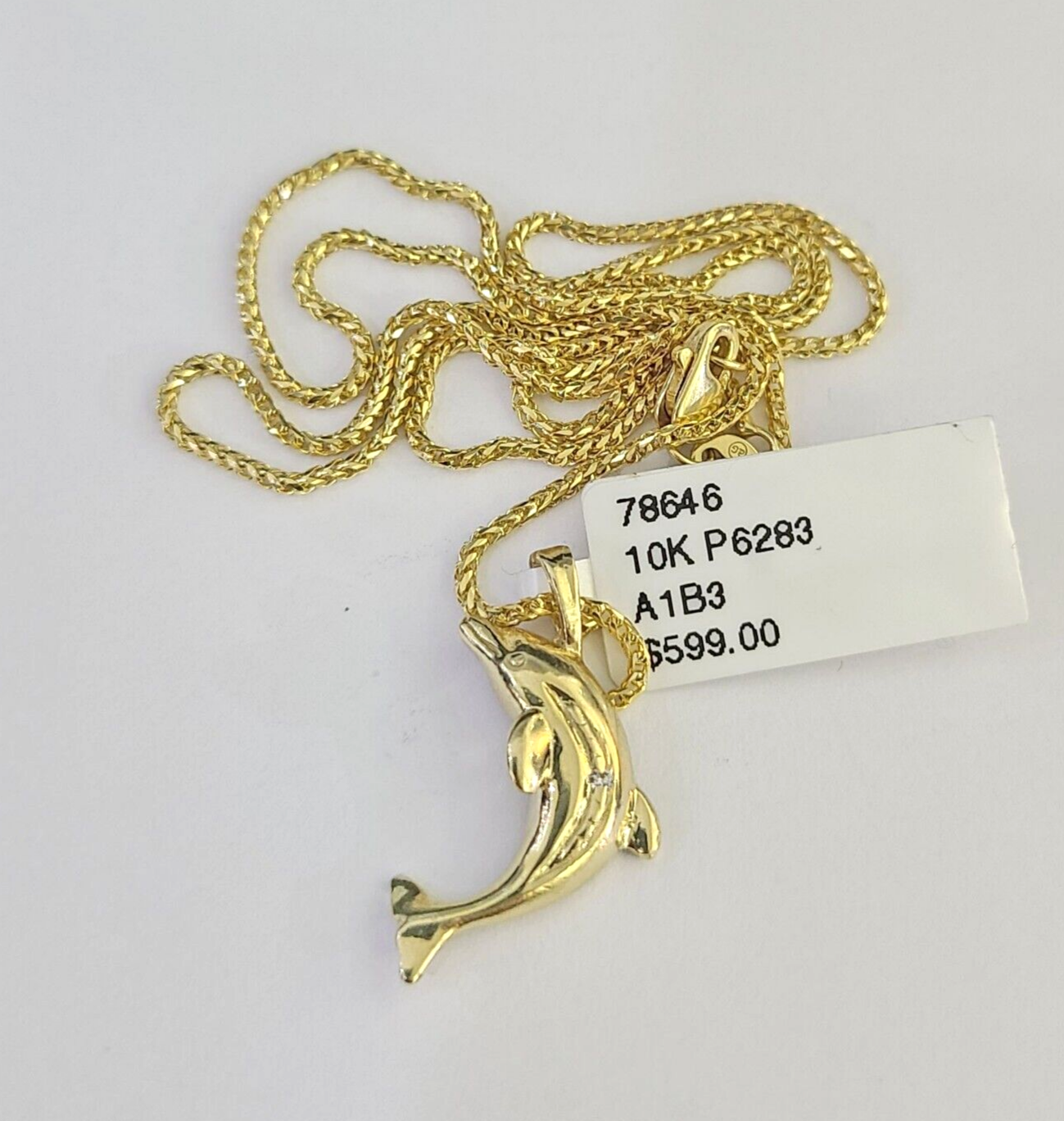 10K Solid Franco Chain Dolphin Pendant Charm Necklace 16"-22" 1mm Gold