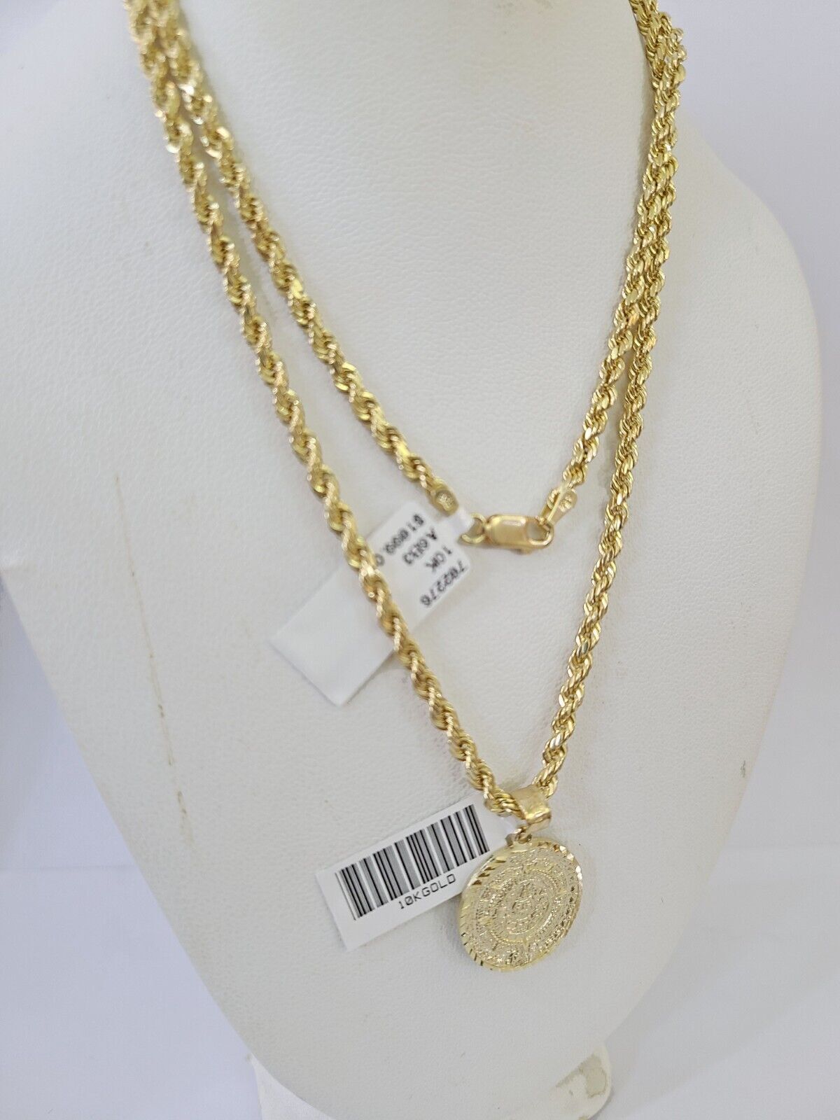 Real 10k 3mm Rope Chain Mayan Calendar Pendant 18" 20" 22" 24" 26" Gold Set