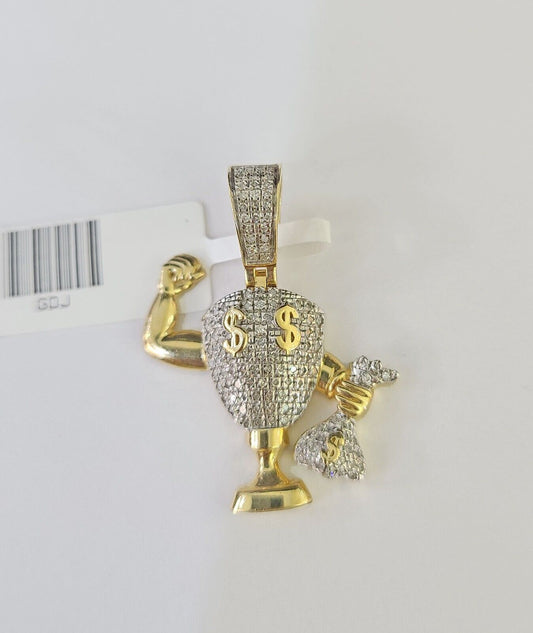 10k Diamond Dollar Trophy Charm Money Bag Real Pendant 10kt Yellow Gold