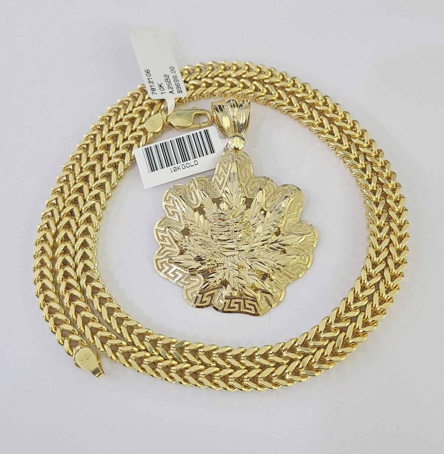 10K Franco Chain Tree leaf Pendant Charm Necklace 20"-26" 5mm Gold SET Yellow