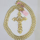 14k Gold Chain Jesus Cross Charm Solid Cuban Curb 5mm 20"-26" Inch SET Necklace