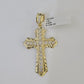 10k Nugget Cross Charm Miami Cuban Chain 4mm 22 inch SET Yellow Gold