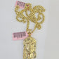 Real 14k Chain Jesus Head Charm Set Miami Cuban Link 4mm Necklace Pendant