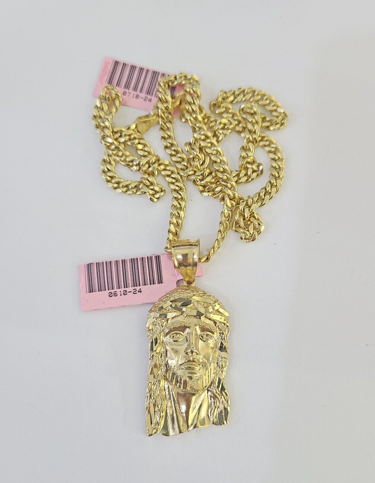 Real 14k Chain Jesus Head Charm Set Miami Cuban Link 4mm Necklace Pendant