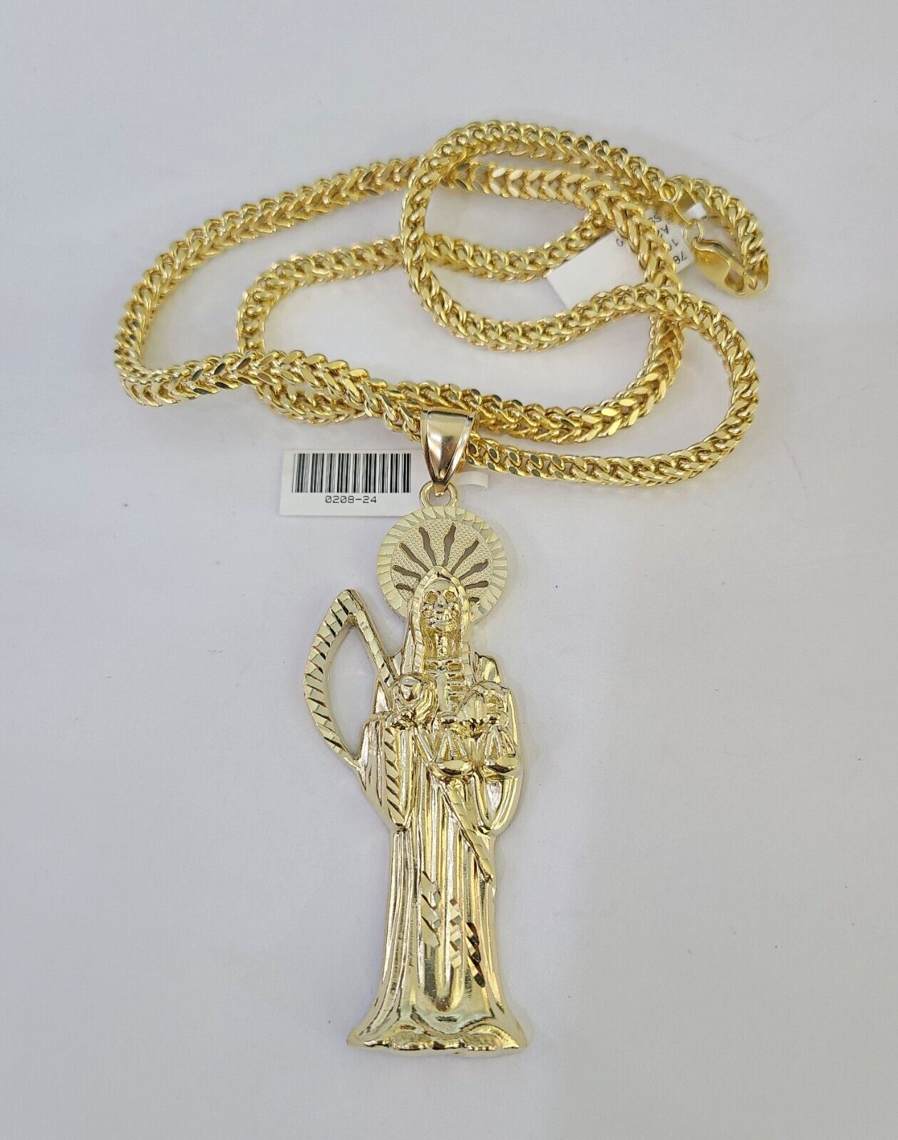 10K Franco Chain Saint Reaper Pendant Charm Necklace 20"-26" 5mm Gold SET Yellow